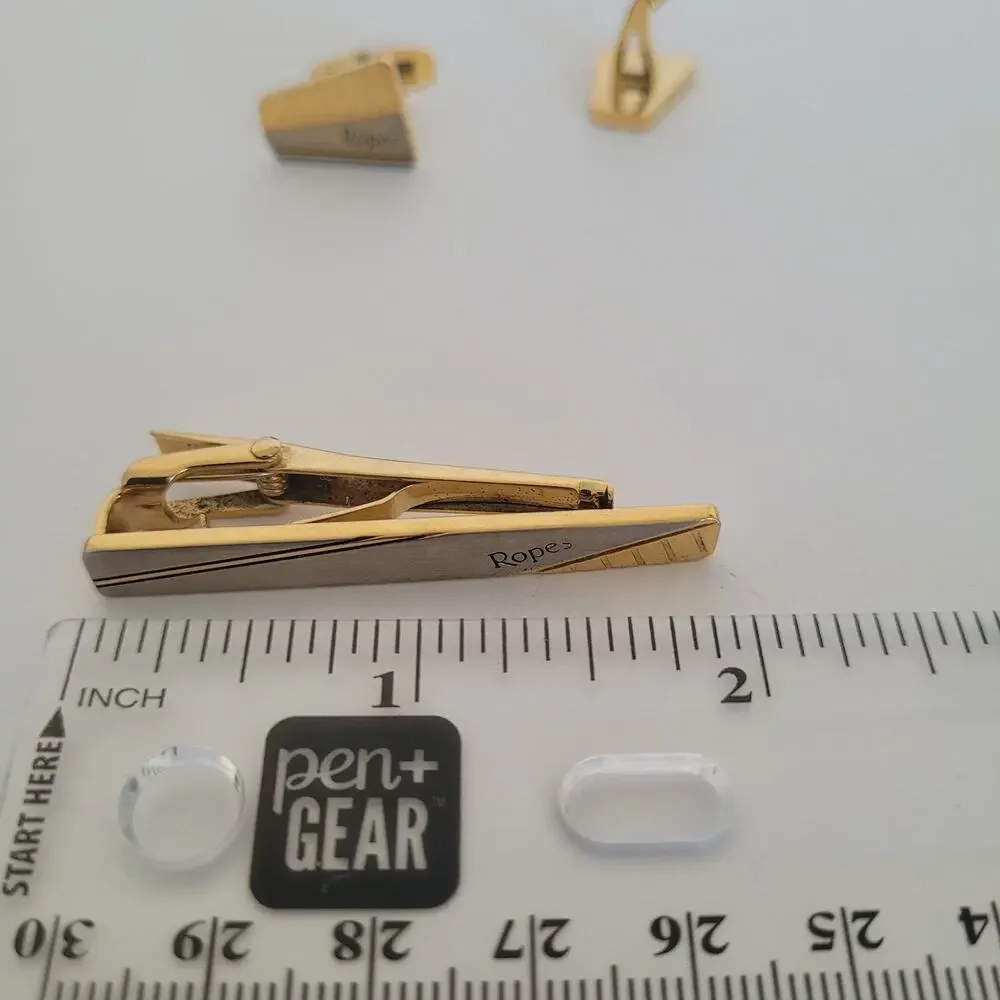 Ropes Tie Bar Clip Cufflinks Set Gold Silver Two Tone Logo Geometric Whale Retro